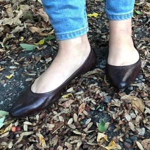 Dark Brown Pointed Frye Flats, Size 9